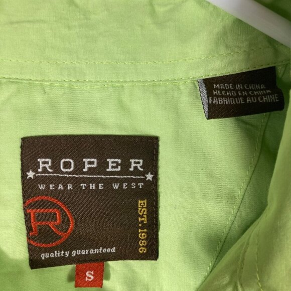 Mens Roper Western Pearl Snap Long Sleeve Shirt Lime Green S Cotton - Picture 6 of 7